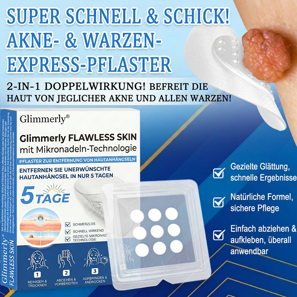 👩‍⚕️ Glimmerly® 2-in-1 Mikronadel- & Hydrokolloid-Pflaster ❄️ Entferner für erhabene Muttermale, Akne, flache Warzen & Hautanhängsel | Verbessert Falten, Narben & Hautunreinheiten | Unsichtbare Stern-Pickelpflaster für Gesicht & Körper