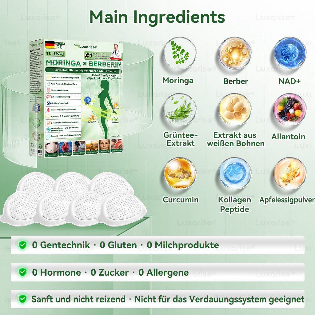 ✅👩‍🔬Einmal täglich, sichtbare Veränderungen in 7 Tagen Luxarise® Moringa · Berberin 10-in-1 fortschrittliches Nano-Mikronadel-Pflaster  Übergewicht, Diabetes, Schlafapnoe und Gelenkprobleme